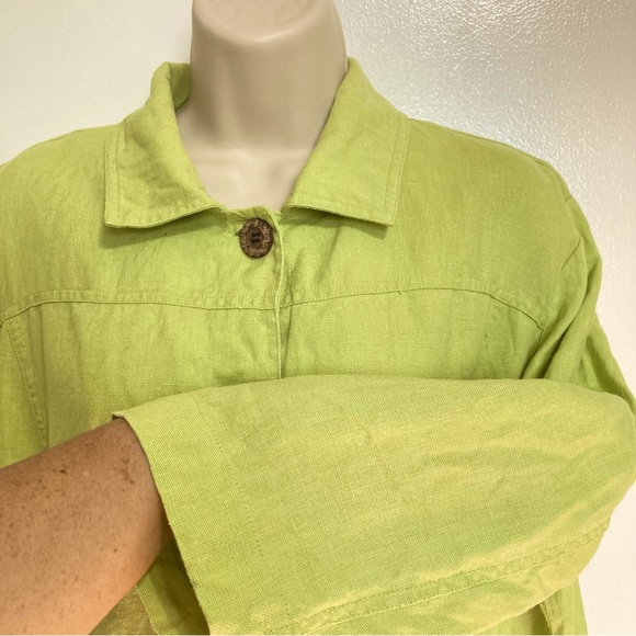 CHICOS Blazer Jacket Linen Highlighter Neon Green Lightweight Womens Extra Large - Picture 3 of 13